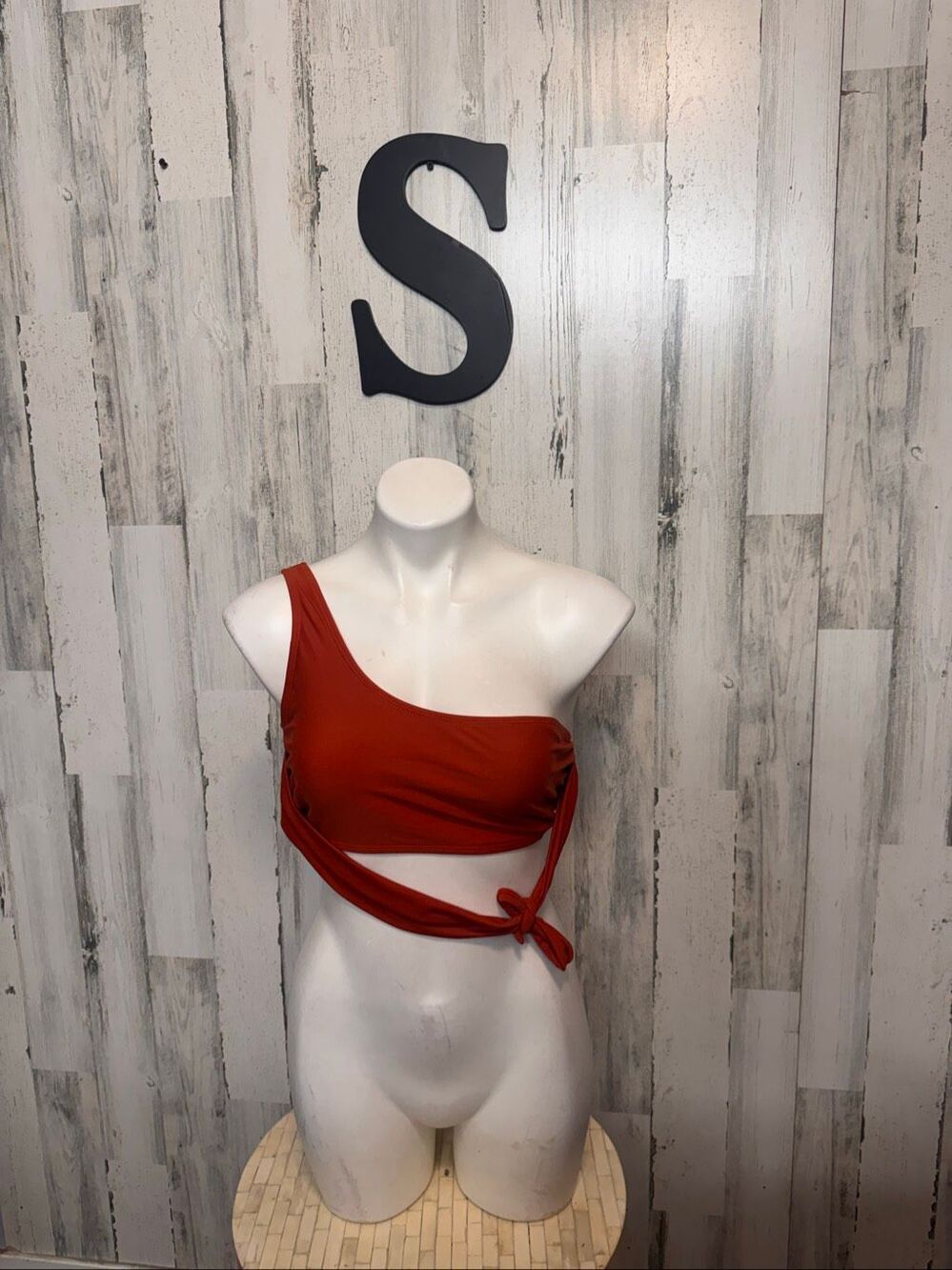 One Shoulder Wrap Bikini Top Womens S Rust Terracotta Cutout Side Tie Swim